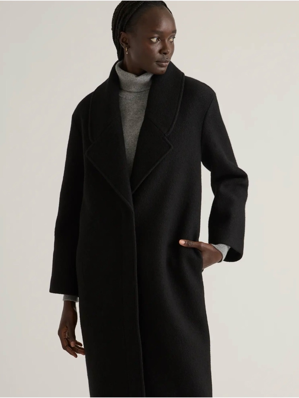 100% Merino Wool Shawl Collar Long Coat - Picture 2 of 7